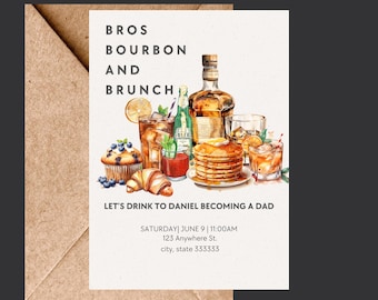 Bourbon Whiskey Brunch Invitation Diaper Party Invite Dad Baby Shower Diaper Bash Huggies and Chuggies (Digital Download)