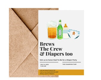 Diaper Party Invitation Template | Baby Shower Invitations | Dad's Baby Shower | Editable Instant download | Brews, crew, diapers