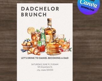 Dadchelor Party Invitation, Editable Bros Bourbon Brunch, Brews & Diapers, Dad Baby Shower (Digital Download)