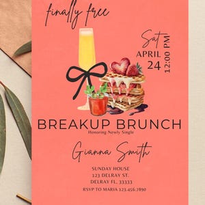 Breakup Brunch-Einladung, endlich frei, Schiedsparty, bearbeitbare Canva-Vorlage (digitaler Download)