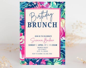 Floral Girls Brunch Invitation, Birthday Brunch, Pancakss and Pajamas,  Bubbly Party Template (Digital Download)
