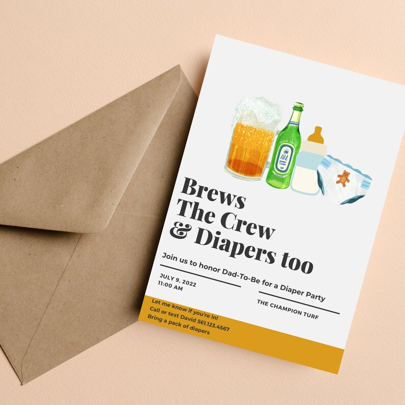 Diaper Party Invitation Template, Baby Shower Invitations, Dad's Baby