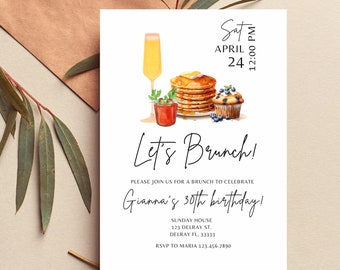 Editable Brunch Invitation, Let's Brunch Invitation, Picnic Birthday Party, Backyard Party, Birthday Brunch Invitation, Instant Download