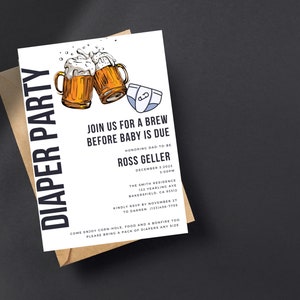 Diaper Party Invitation Template, Baby Shower Invitations, Dad&#39;s Baby Shower, Editable Instant download, Brews, crew, diapers