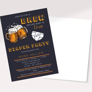 Diaper Party Invitation Template, Baby Shower Invitations, Dad&#39;s Baby Shower, Editable Instant download, Brews, crew, diapers
