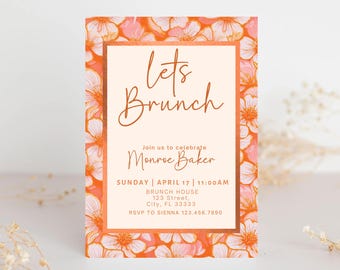 Floral Girls Brunch Invitation, Birthday Brunch, Pancakss and Pajamas,  Bubbly Party Template (Digital Download)