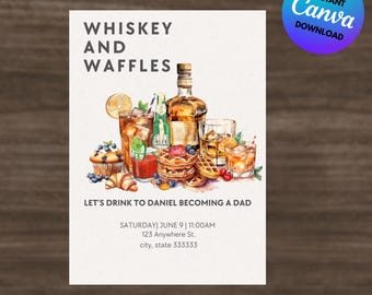Whiskey Waffles Diaper Party Invitation, Whiskey Wipes Evite (Digital Download)