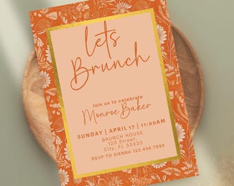 Floral Girls Brunch Invitation, Birthday Brunch, Pancakss and Pajamas,  Bubbly Party Template (Digital Download)