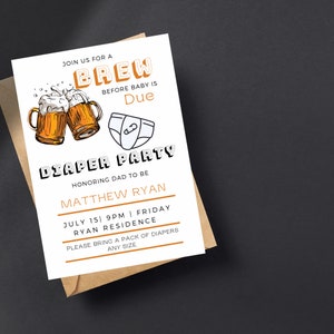 DIAPER PARTY TEMPLATE, Baby Shower Invitations, Dad&#39;s Baby Shower, Editable Instant download, Brews, crew, golf