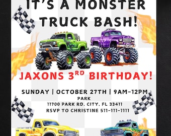 Monster Truck Birthday Invitation: Boom Crash Bash (Digital Download)