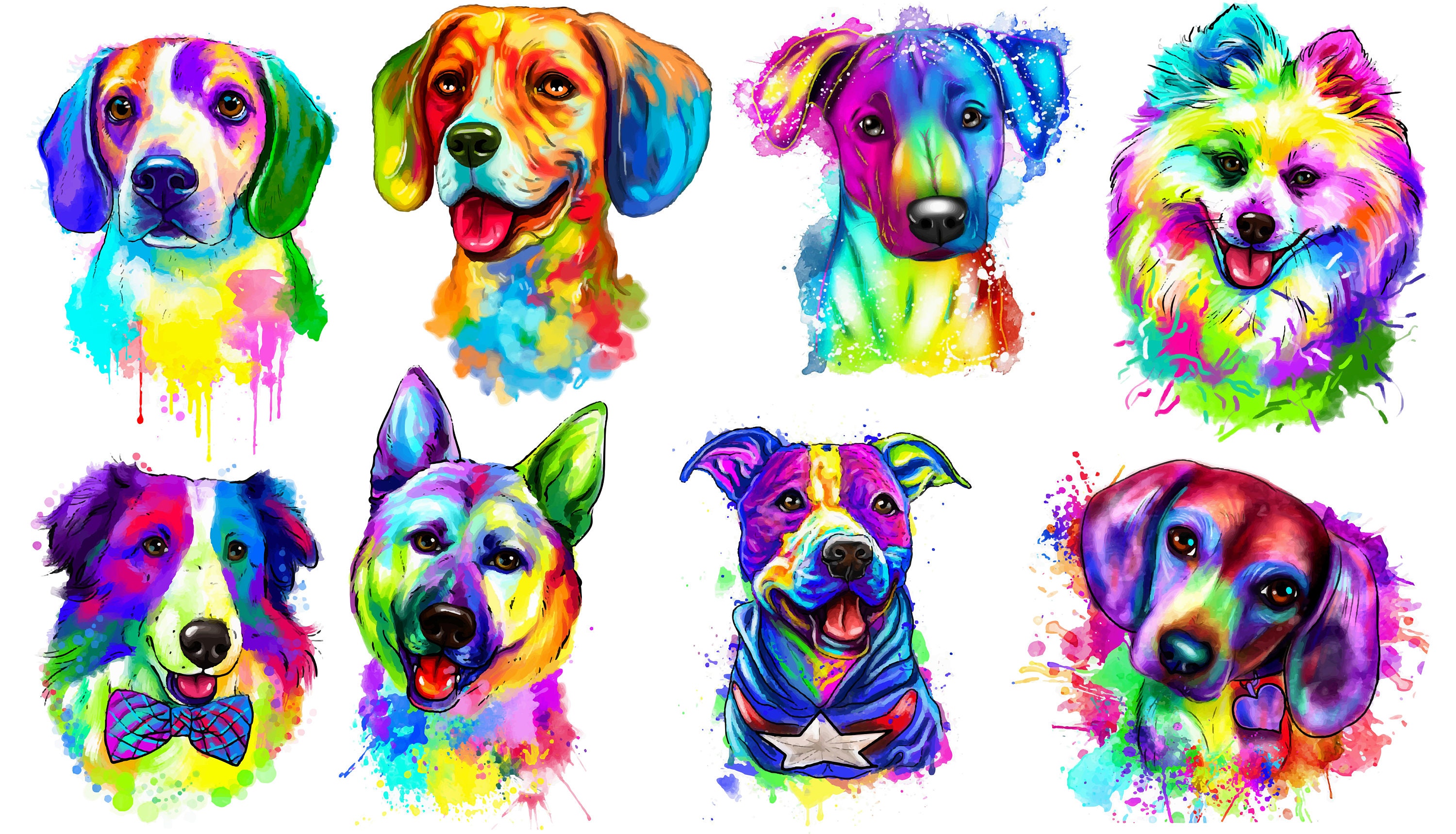 Printable Colorful Dogs For Kids