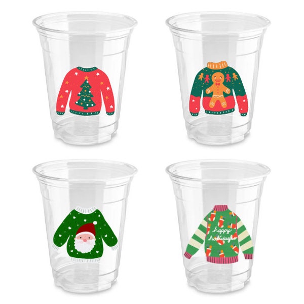 Christmas Party Cups | Ugly Christmas Sweater Party Cups | Disposable Party Cups | 12oz Party Cups | Holiday Party | Christmas Party Favors