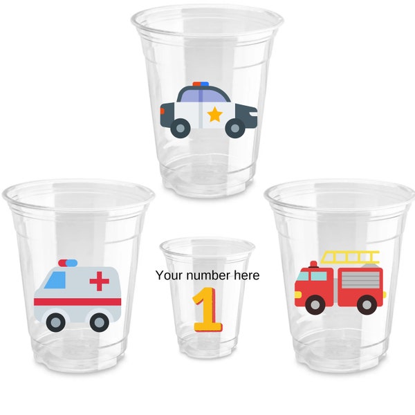 EMERGENCY VEHICLES PARTY Cups | First Responders Party Decorations | Firetruck Party Cups | Ambulance Party Cups Police Party Cups | Bday