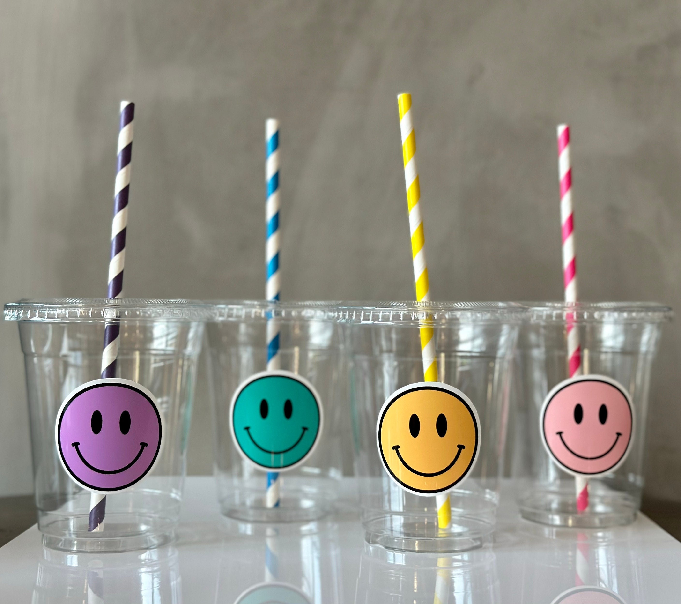 Smiley face straw topper happy face with glasses