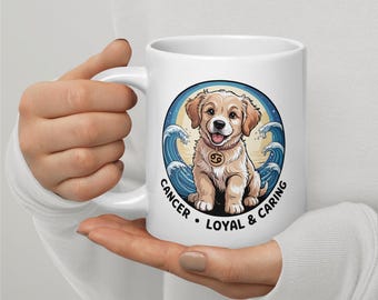 Golden Retriever Mug - 11oz, 15oz, 20oz | Cancer Zodiac Kawaii Design | Dog Mom Gift | June July Birthday | Dishwasher Safe