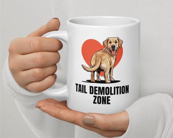 Yellow Labrador Retriever Mug - 11oz, 15oz, 20oz | Tail Demolition Zone Coffee Cup | Lab Owner Gift | Funny Dog Mug | Dishwasher Safe