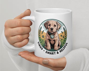 Labrador Retriever Mug - 11oz, 15oz, 20oz | Virgo Kawaii Zodiac Coffee Cup | Aug Sept Birthday Gift | Dishwasher Safe