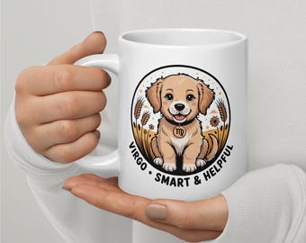Golden Retriever Mug - 11oz, 15oz, 20oz | Virgo Zodiac Kawaii Design | Dog Mom Gift | August September Birthday | Dishwasher Safe