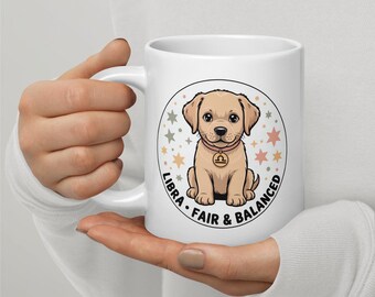 Labrador Retriever Mug - 11oz, 15oz, 20oz | Libra Kawaii Zodiac Coffee Cup | Sept Oct Birthday Gift | Dishwasher Safe