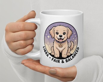 Golden Retriever Mug - 11oz, 15oz, 20oz | Libra Zodiac Kawaii Design | Dog Dad Gift | September October Birthday | Dishwasher Safe