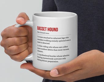 Basset Hound Mug - 11oz, 15oz, 20oz | Low Riding Vacuum Coffee Cup | Basset Owner Gift | Funny Dog Mug | Dishwasher Safe
