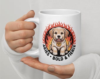 Golden Retriever Mug - 11oz, 15oz, 20oz | Aries Zodiac Kawaii Design | Dog Mom Gift | March April Birthday | Dishwasher Safe