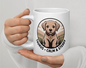 Labrador Retriever Mug - 11oz, 15oz, 20oz | Taurus Kawaii Zodiac Coffee Cup | April May Birthday Gift | Dishwasher Safe
