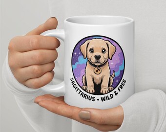Labrador Retriever Mug - 11oz, 15oz, 20oz | Sagittarius Kawaii Zodiac Coffee Cup | Nov Dec Birthday Gift | Dishwasher Safe