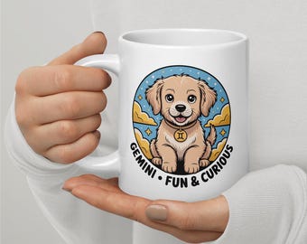 Golden Retriever Mug - 11oz, 15oz, 20oz | Gemini Zodiac Kawaii Design | Dog Parent Gift | May June Birthday | Dishwasher Safe