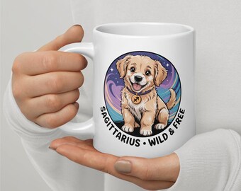Golden Retriever Mug - 11oz, 15oz, 20oz | Sagittarius Zodiac Kawaii Design | Dog Parent Gift | Nov Dec Birthday | Dishwasher Safe