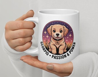 Golden Retriever Mug - 11oz, 15oz, 20oz | Scorpio Zodiac Kawaii Design | Dog Mom Gift | October November Birthday | Dishwasher Safe