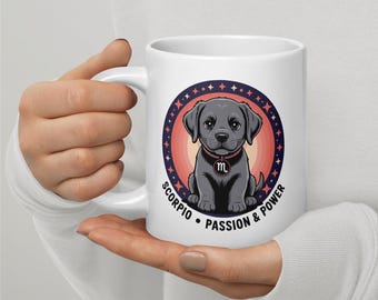 Labrador Retriever Mug - 11oz, 15oz, 20oz | Scorpio Kawaii Zodiac Coffee Cup | Oct Nov Birthday Gift | Dishwasher Safe
