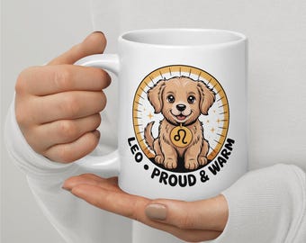 Golden Retriever Mug - 11oz, 15oz, 20oz | Leo Zodiac Kawaii Design | Dog Parent Gift | July August Birthday | Dishwasher Safe