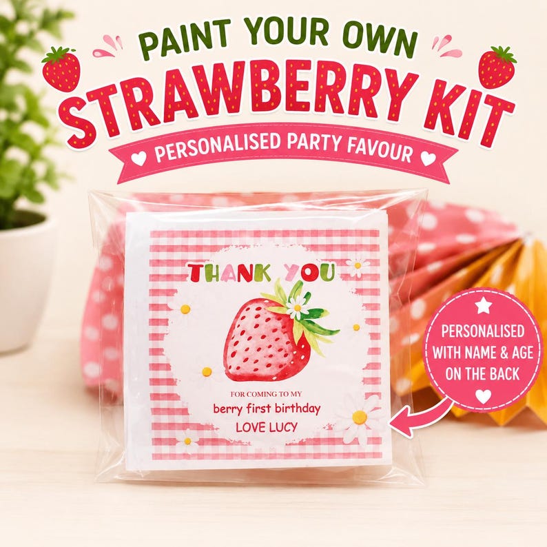 Strawberry paint your own party bag favours, fillers Plaster of Paris Plaster shape kid's Birthday strawberry image 5