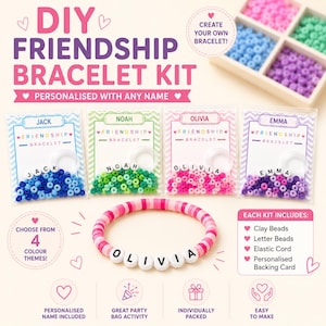 Personalised beaded bracelet kit, Name bracelet, Kid's party bag filler, Jewellery craft kit