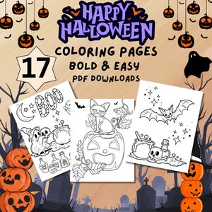17 Halloween Coloring Pages For Kids And Adults, Printable Coloring Pages, Kids Halloween Activities, Digital, Printable, Spooky Coloring