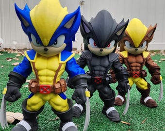 Sonic Wolverine Mashup Figure 12in – Hedgehog Mutant Hybrid Statue – Classic Yellow Blue, X-Force Black, Brown Suit Variant | Instagram | 3D