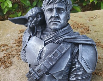 Din Djarin, mandalorianische Büste, Baby Yoda, Grogu, Starwars Fan Art Statue 3d gedruckt, perfektes Geschenk 4 ein Fan, Beskar Rüstung, Mythosaurier Clan von 2