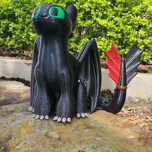 schwarzer Drache, zahnloser Drache, 3D Fan Art, Drachenreiter, Nachtschatten, Dekoration, Geschenk