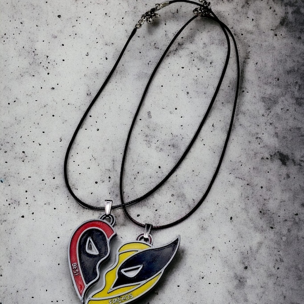 Best Friends necklace, deadpool, wolverine, jewelry, as seen on etsy, broken heart bling, mothers day gift cosplay prop, multi color charm