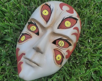 Sechs-Augen-Oni-Krieger-Maske | Moon Blade Dämonen Maske | Samurai Dämon Maske | Horror Cosplay Maske | 3D gedruckte Maske | Handbemalte Option