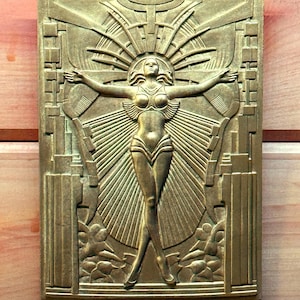 Unique Wall Art - Art Deco Woman of Power Bas-Relief 5x7 inch tile