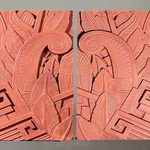 Unique Wall Art - Special Pairing - Left and right-facing Floral Art Deco Motif Tiles