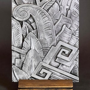 Unique Wall Art - Art deco floral high relief 5x7 tile - Right-hand facing