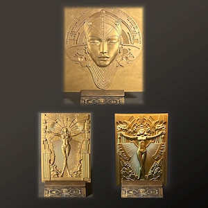 Einzigartige Wandkunst - Besonderes Trio von Art-Deco-Frauen von Gelassenheit, Kraft und Geist