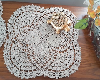 Handmade Crochet Lace Doilies (Set of 3): Vintage Style  Beige Cotton, 12.99 inch