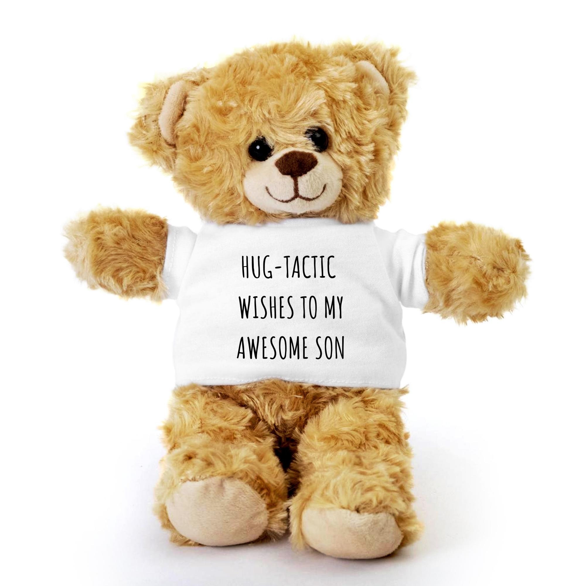 Son Teddy Bear, Gift For Son, Stuffed Animal, Plush Teddy Bear with Tee, Welcoming Baby Gift, Birthday Christmas Gift Idea