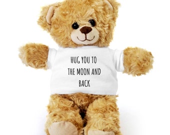 Hug you to the Moon and Back Teddy Bear, Stuffed Animal, Plush Teddy Bear with Tee, Welcoming Baby Gift, Birthday Christmas Gift