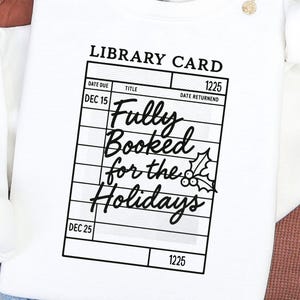 Christmas Library Card Womens bookish Holiday SVG png Instant Download for printable art, sublimation.