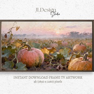 Abóboras de outono, arte para TV Samsung Frame, decoração de parede com tema de outono, estilo cottagecore, arte digital 4K para sala de estar e decoração sazonal.